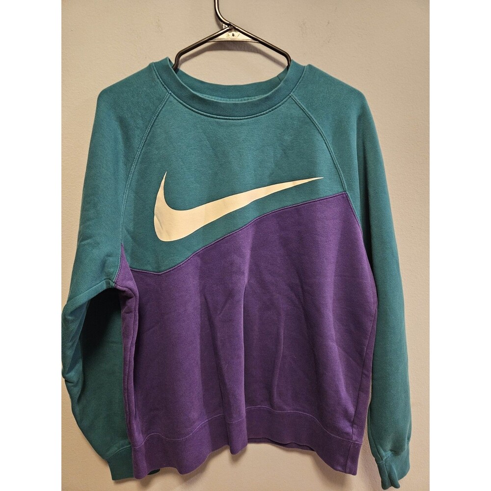 Nike Swoosh Crewneck Sweatshirt Men’s M Teal Purple Colorblock Retro 90s Style